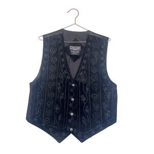 Agapo Collection Black Leather Embroidered Vest - Large